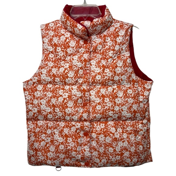 AMERICAN EAGLE Reversible Floral Puffer Vest Size Medium Orange Red - Picture 1 of 8